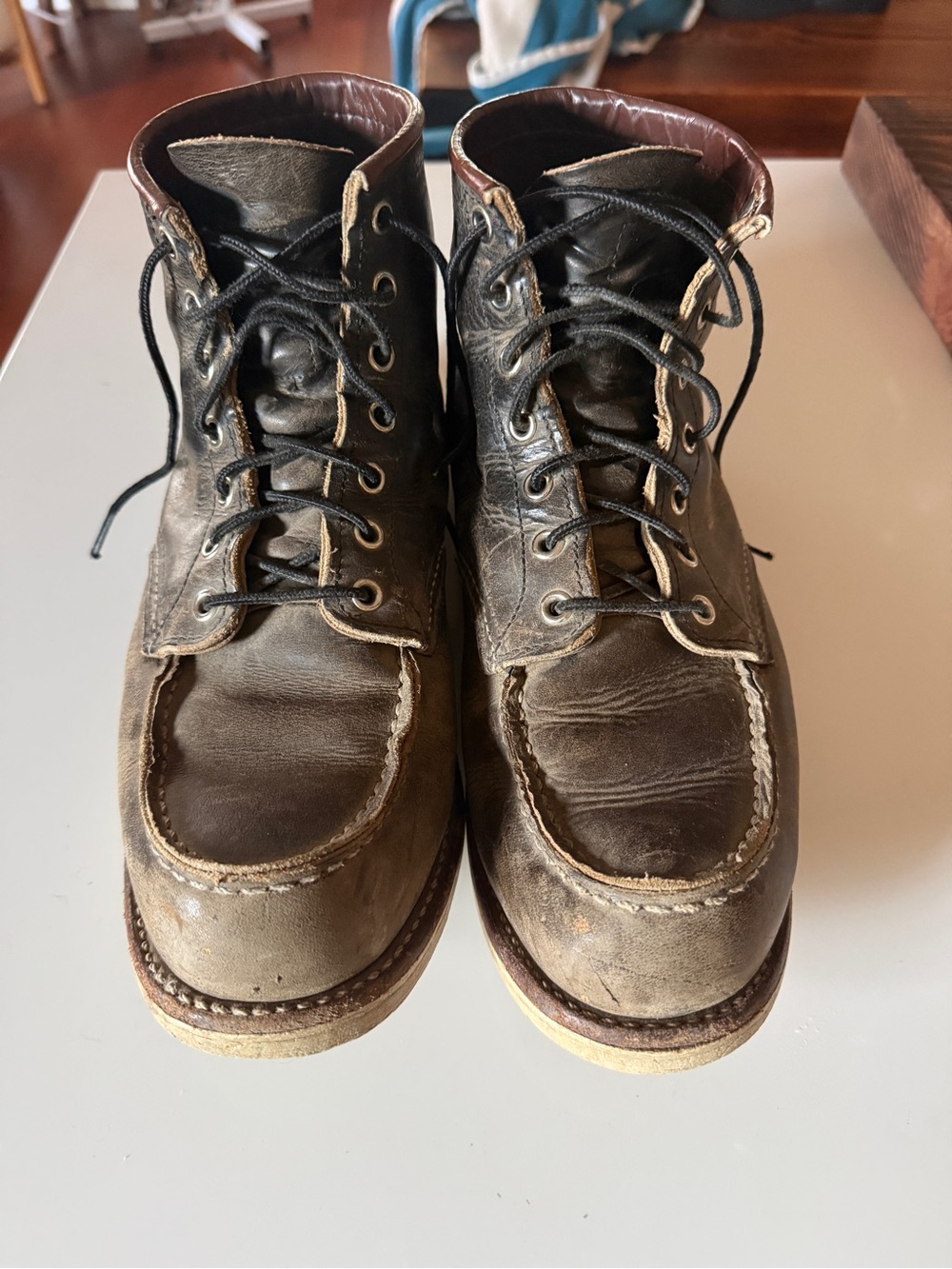 Redwing Black Leather Moc Toe Boots - Well-loved
